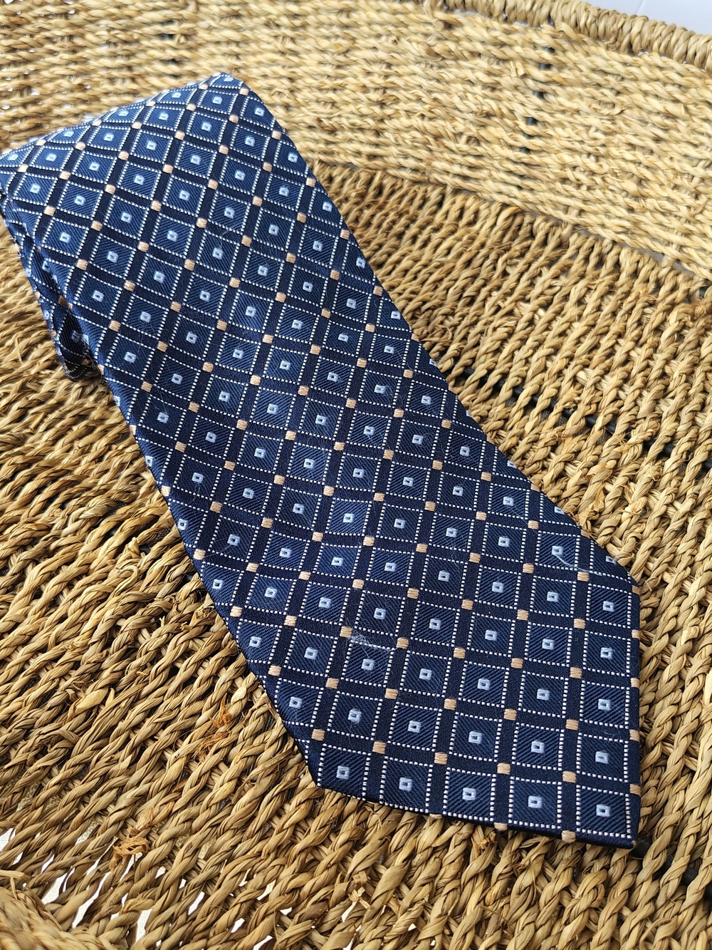Nautica Navy Geometric Pattern Silk Tie
